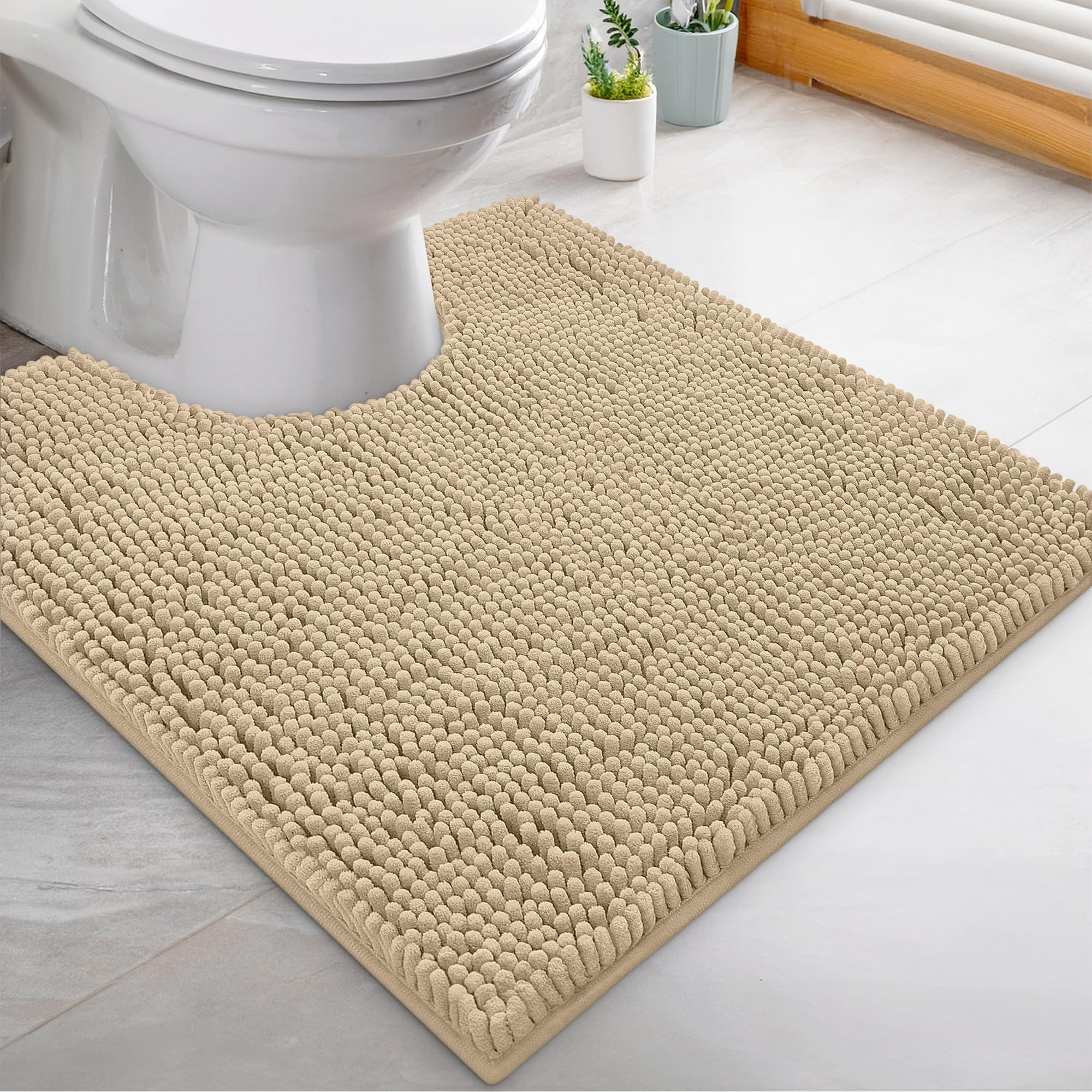 LuxUrux Luxury Shaggy Toilet Bath Mat U-Shaped Contour Rugs for Bathroom, Soft and Comfortable, Maximum Absorbent, Dry Quickly, Non-Slip,