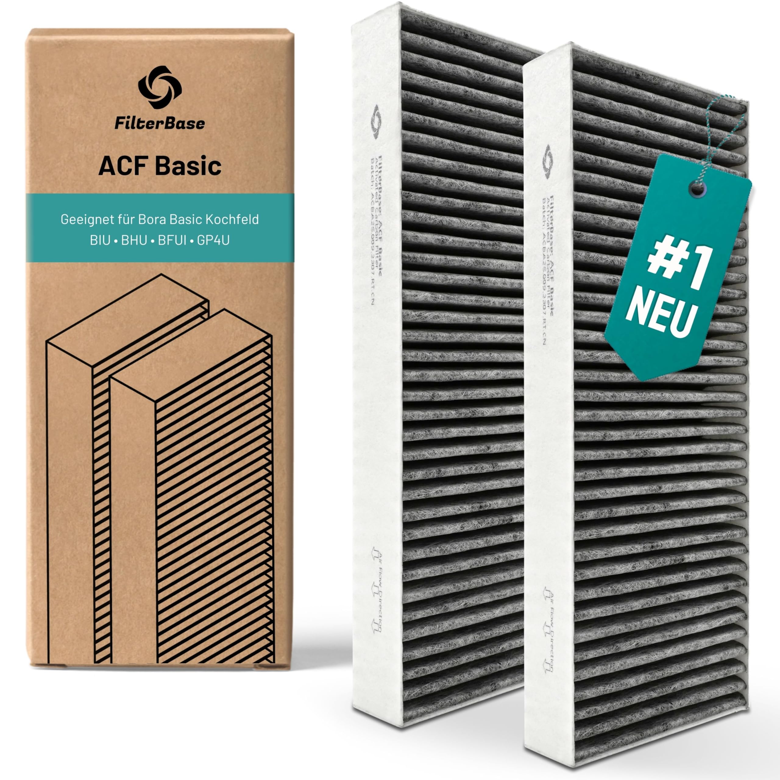 FilterBase® Aktivkohlefilter passend für Bora Basic, BAKFS Filter | Aktivkohlefilterset (2 Stück) für Ihr BIU BHU oder BFIU Kochfeld mit Umluft