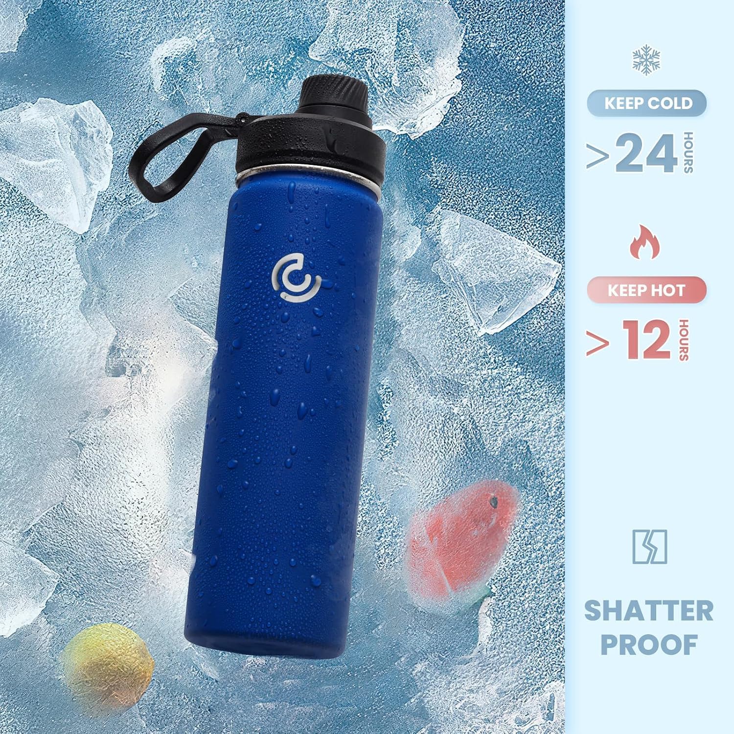 Sports Water Bottle 22oz, Insulated Water Bottle with Handle,Stainless Steel,Simple Modern,Suitable for Travel, School, Boy, Girl(Cobalt)