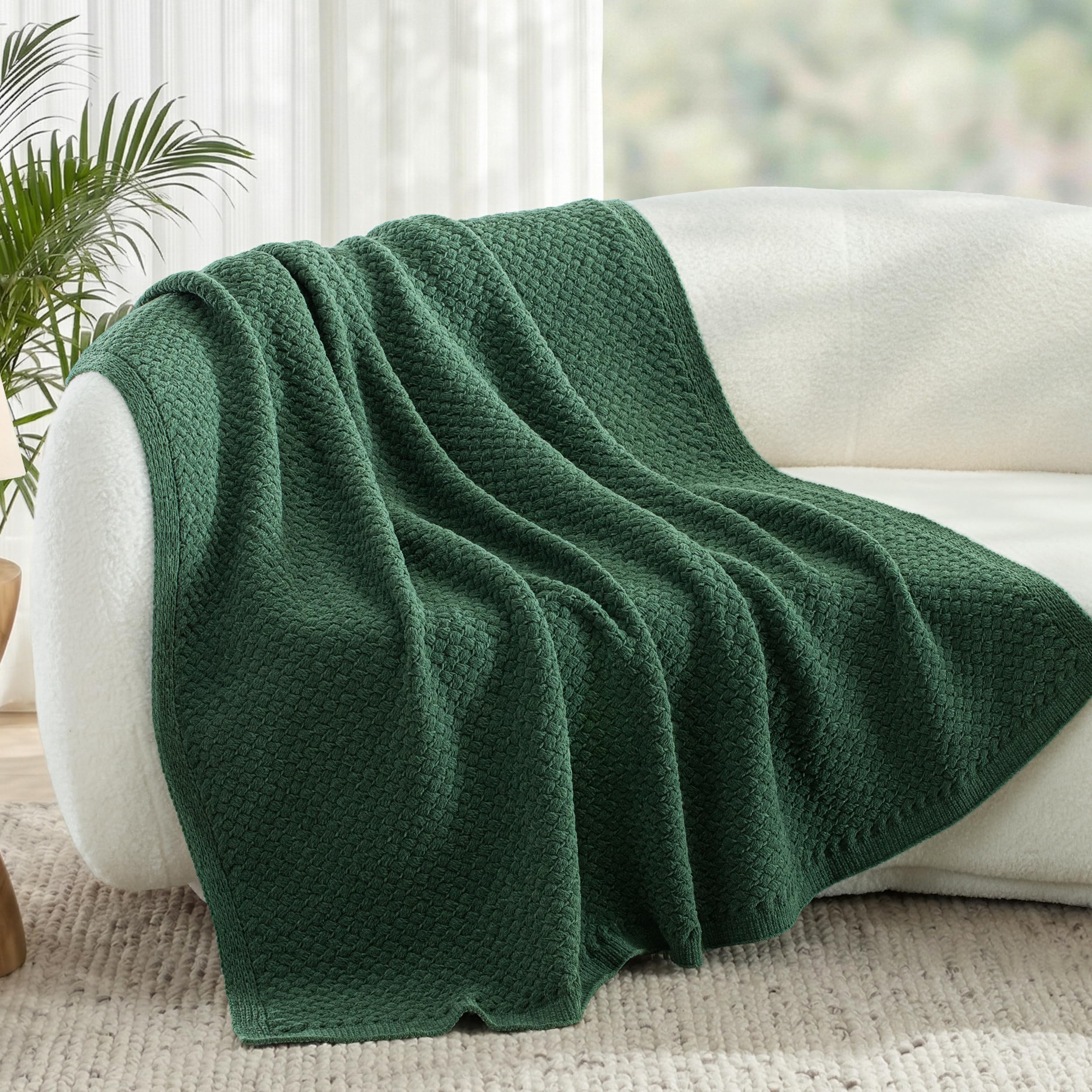 Whale Flotilla Manta de Chenilla Punto Cálida y Suave 130 x 150 cm | Manta Decorativa Para Sofá y Cama, Ligera, Transpirable, Adecuada para Todas Las Estaciones, Verde Oscuro