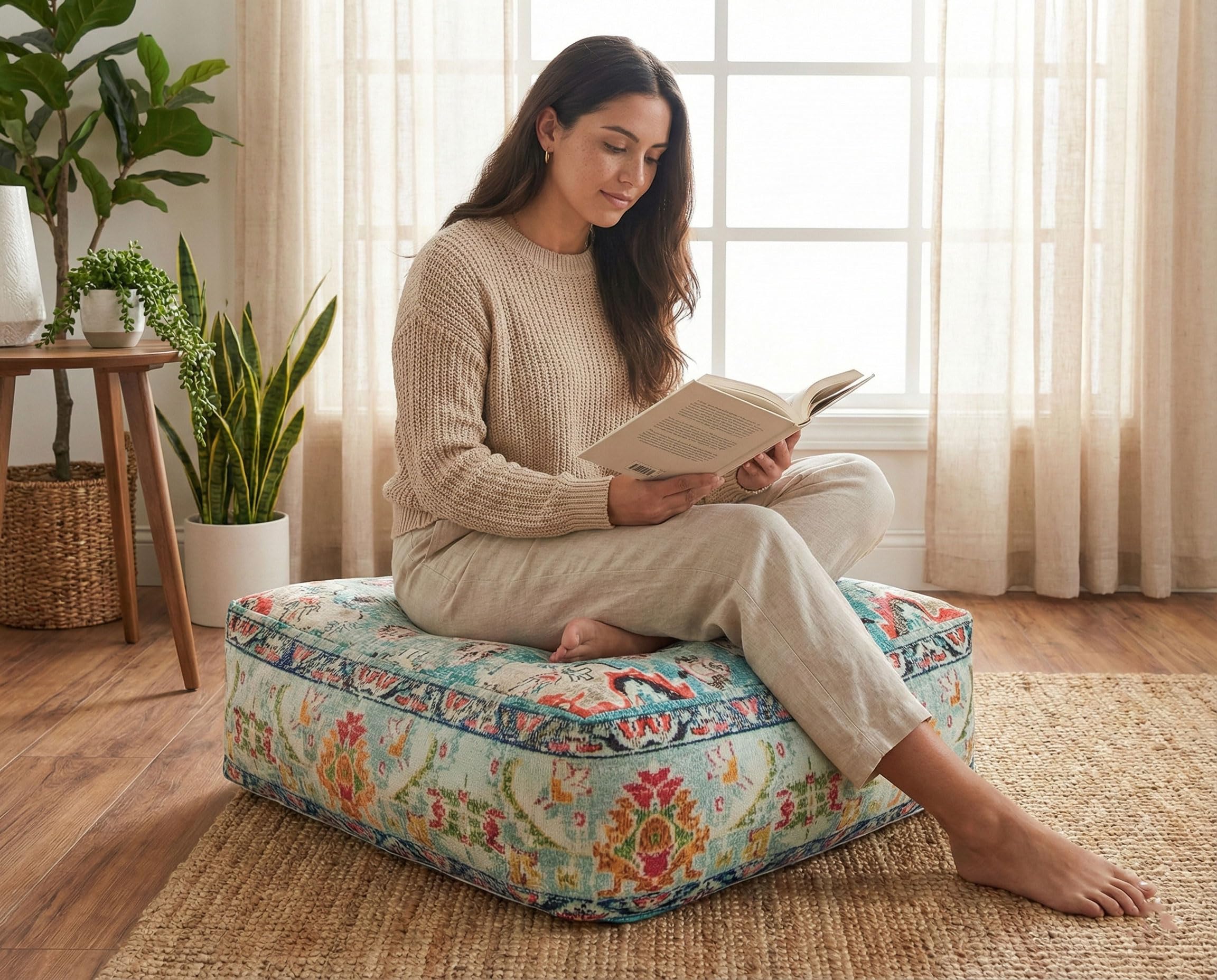 Mandala Life ART Boho Chic Yoga Decor Housse de Coussin de Sol - 60x20 cm - Taie d'oreiller carrée de méditation - Pouf décoratif en Coton imprimé