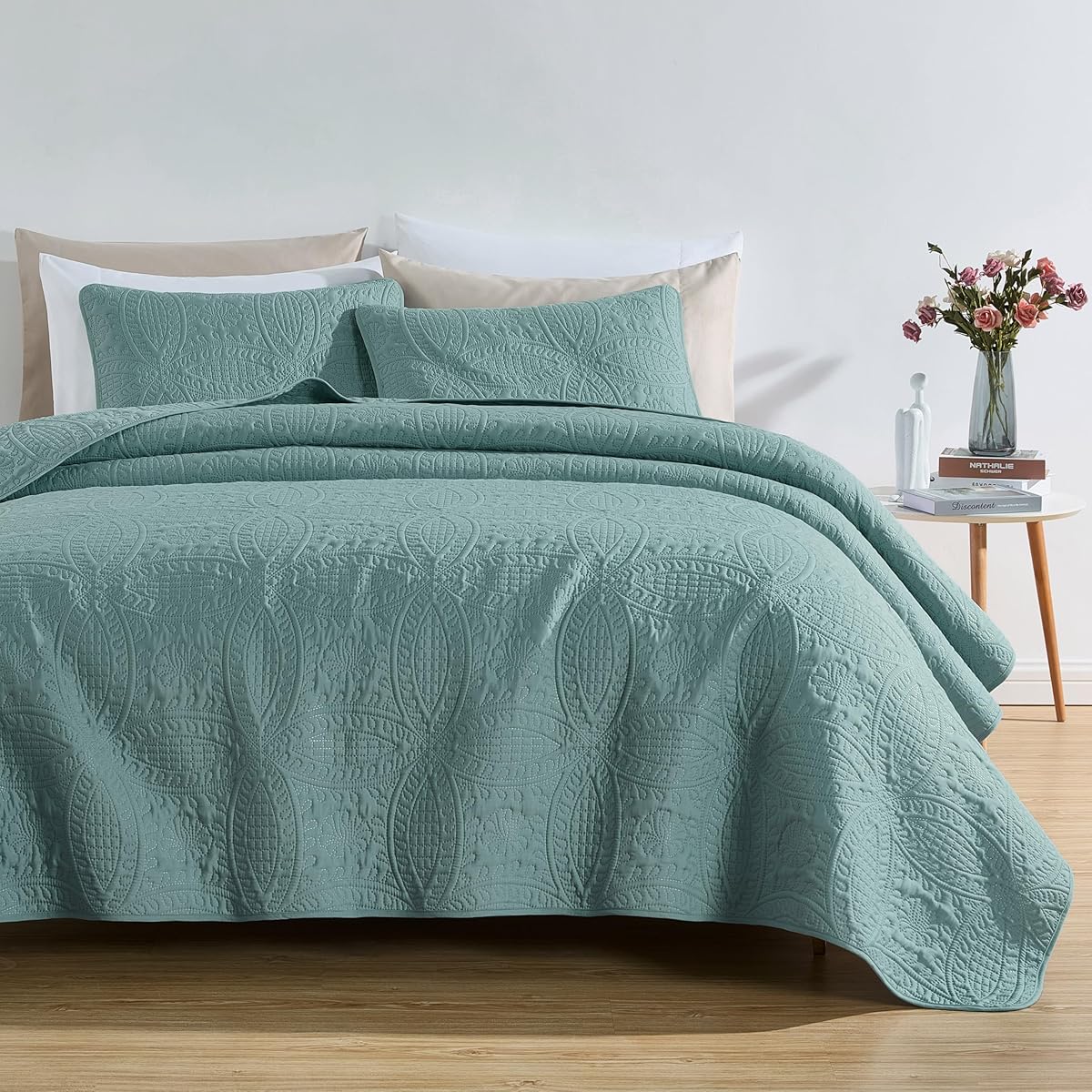 Chezmoi Collection Austin 3-Piece Oversized Bedspread Coverlet Set King, Spa Blue, 118 by 106-Inch | Oversized