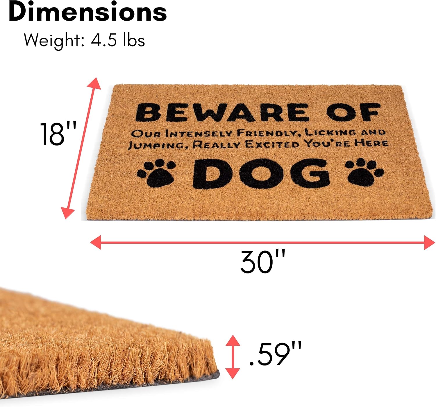BIRDROCK HOME Beware of Dog Doormat - Funny Welcome Mat for Front Door, Porch, Patio, Entry, Garage, Backdoor - Indoor Outdoor Entrance Rug, Thin Floor Mat for House, Home, Exterior - 18 x 30 Inch