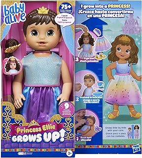 Baby Alive Princess Ellie Grows Up! Brown Hair Doll, Interactive Baby Doll with Accessories, Talking Baby Dolls, Toys for 3 Year Old Girls and Boys and Up, 18-Inch