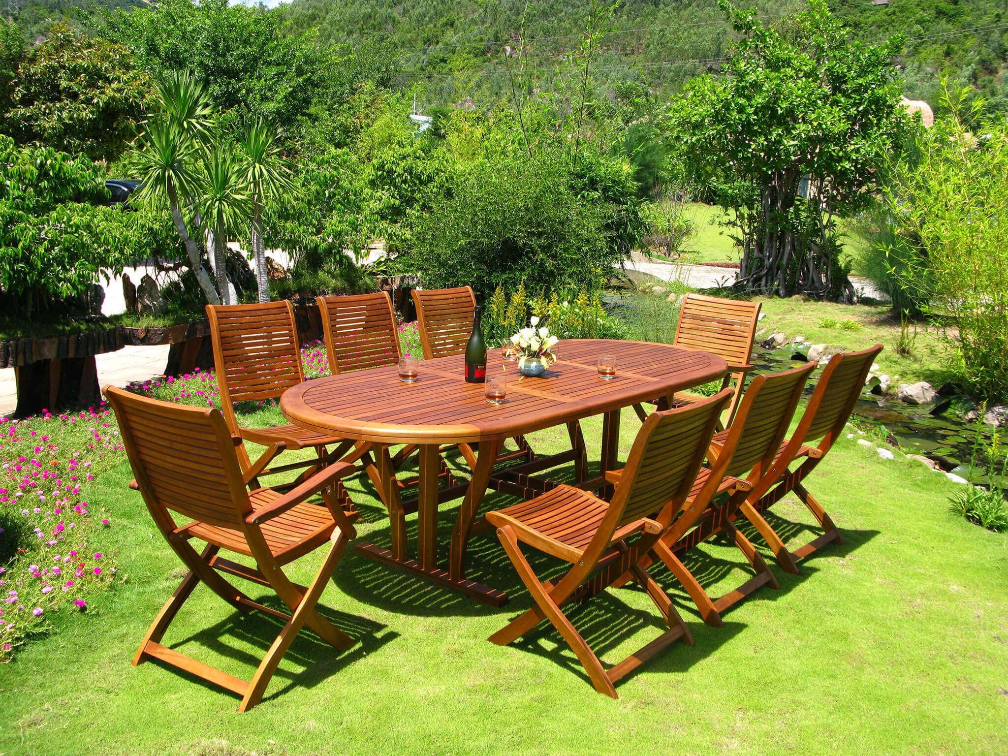 MilaniHome Tavolo Ovale Allungabile in Legno di Acacia 180/240 X 100 per Esterno Giardino Portico Ristorante Bar Hotel Albergo Agriturismo