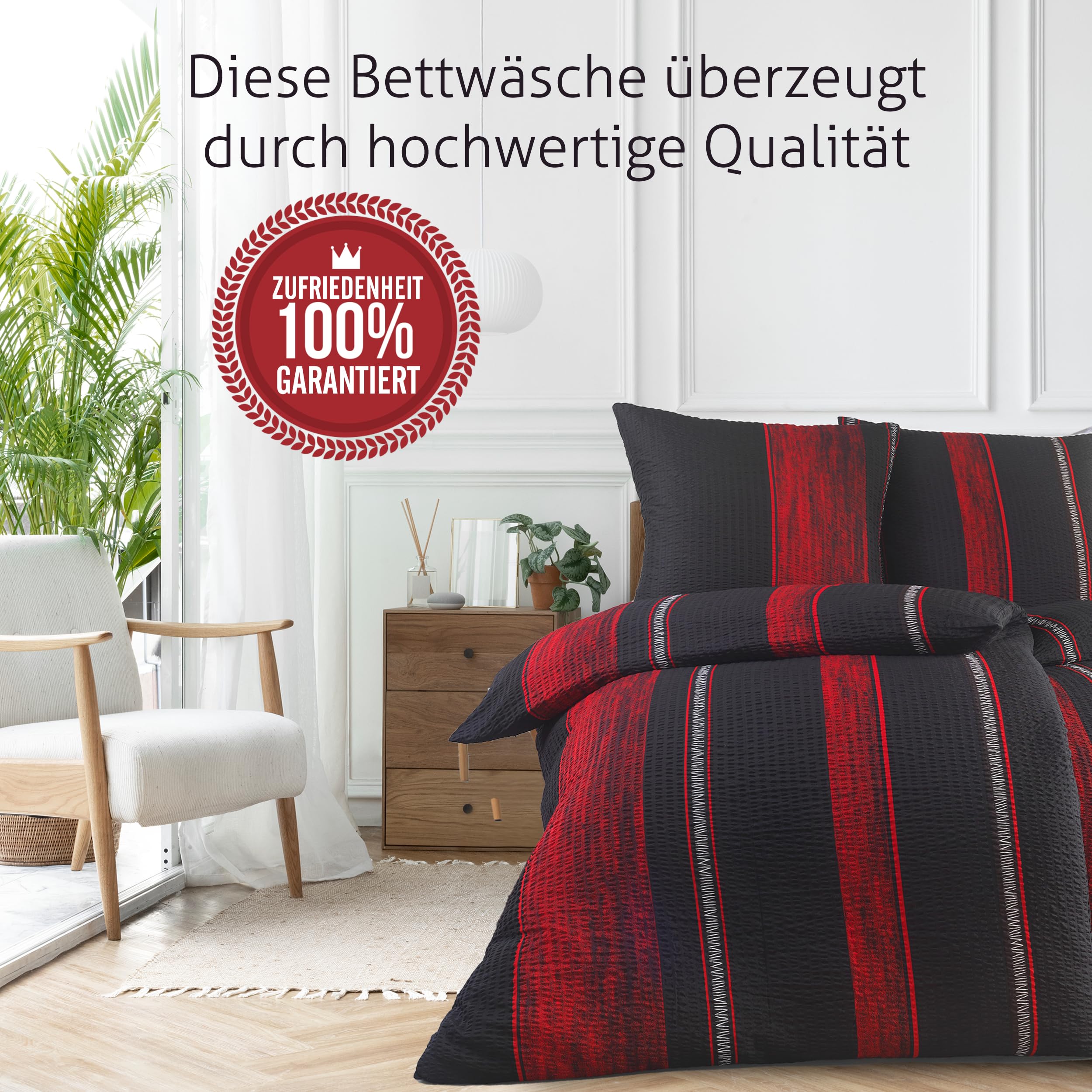 FELLANO 4 teilig Seersucker Bettwäsche 135x200 Set mit je 2 Bettbezüge 135 x 200 & Kissenbezüge 80x80 | ÖkoTex Zertifiziert & für Allergiker geeignet (Design 2, 2 x 135x200 + 2 x 80x80)