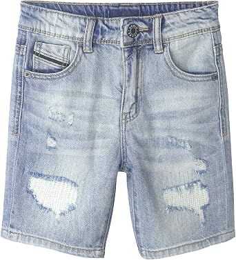 KIDSCOOL SPACE Little Big Boys Denim Shorts,Elastic Band Inside Ripped Knee-Length Jean Summer Pants
