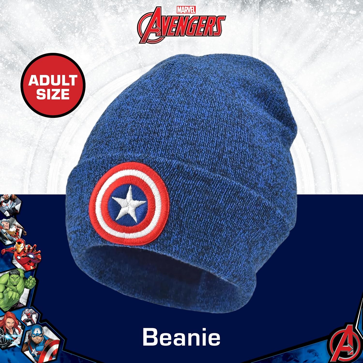 Marvel Captain America Beanie Hat, Adult Acrylic Cuffed Winter Knit Cap for Men and Women, Navy, One Size - Image 2