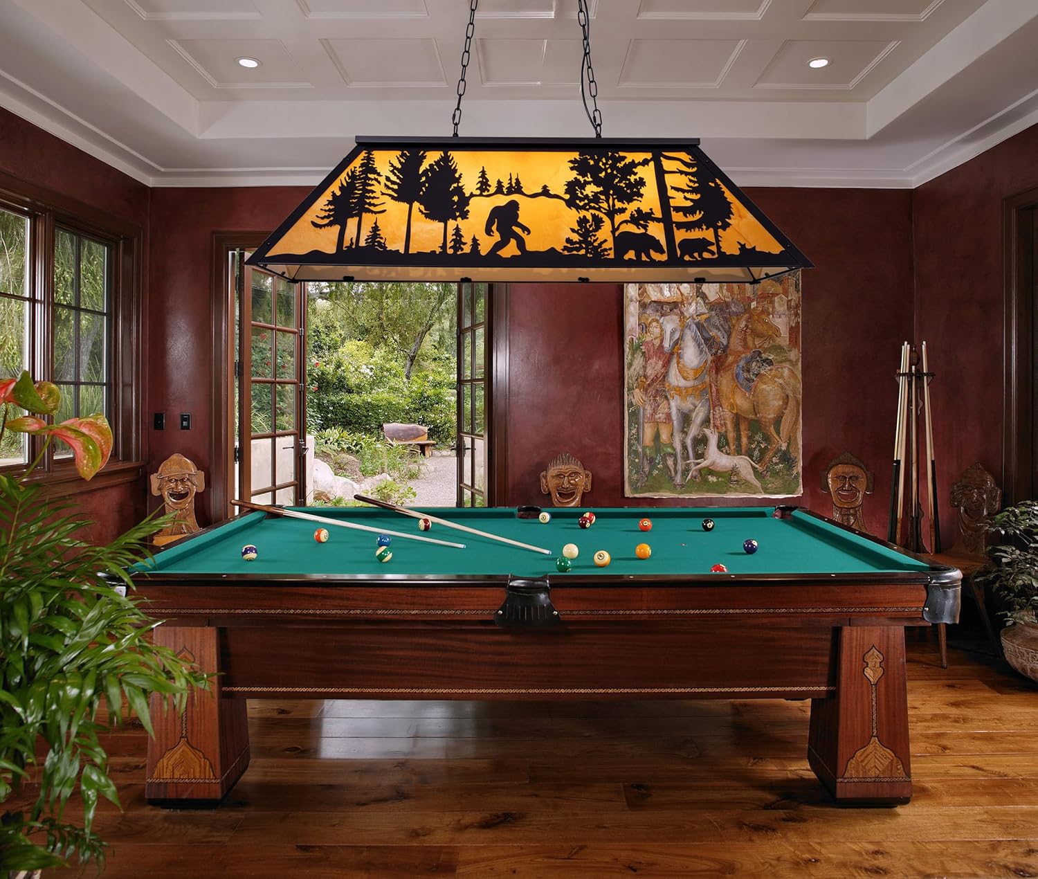 TOCHIC Rustic Pool Table Light, Vintage Tiffany Styles Bear Kitchen Island Chandelier Lighting, Farmhouse Chandelier for Billiards Table Game Room Man Cave Club Barn Bar Dining Room