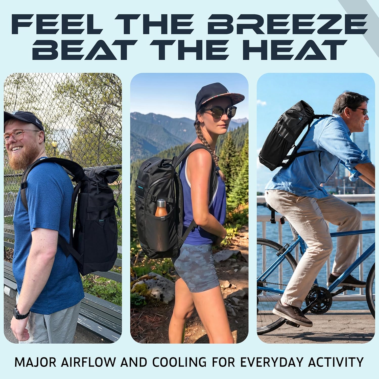 VentaPak Breeze 25 Rolltop Backpack - Ergonomic Design for Men or Women, Water Repellant Rucksack for Travel, Hiking, Commuting with Breathable Ventilated Spacer Frame, Large Side Pockets