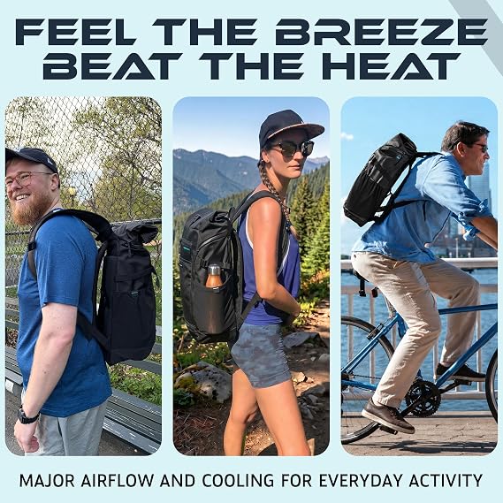 VentaPak Breeze 25L Ventilated Rolltop Backpack – Detachable Spacer Frame for Airflow & Back Comfort, Waterproof Travel Backpack for Men & Women, Fits 16