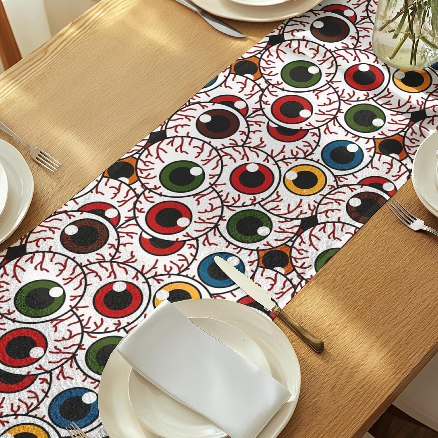 Halloween Table Runner | Spooky Table Decor | Horror Zombie Theme Funny Table Decoration | Washable, Stain & Wrinkle Resistant | USA Made | 14 x 90 Inches Long