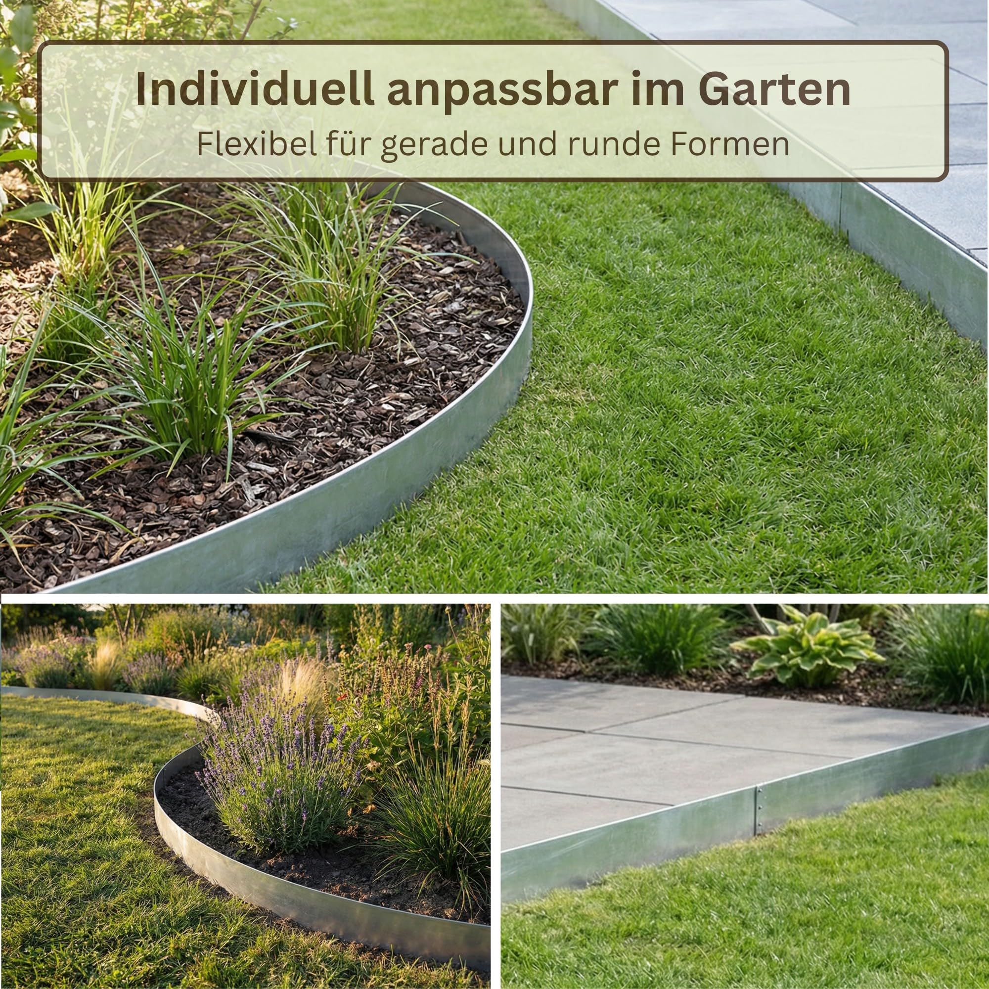 Rasenkante Metall 10m x 15cm 0,5mm verzinkt Rasenkantenband für Garten als Flexible Beeteinfassung Mähkante Beetumrandung Wurzelsperre