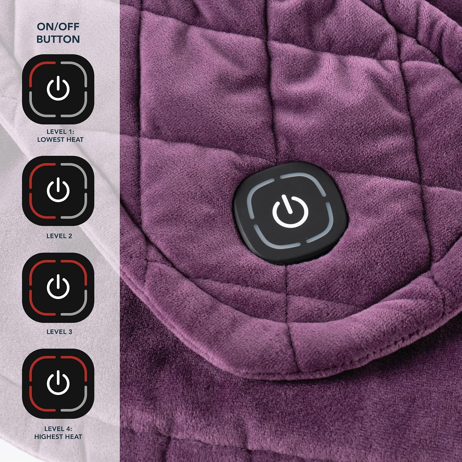 Berkshire Weighted Heating Pad – Faux Suede Fleece Electric Heat Pad for Neck, Shoulder & Back Pain Relief, 4 Heat Settings, Auto Shut-Off, Therapeutic Warmth, Eggplant, 23" x 15.3"