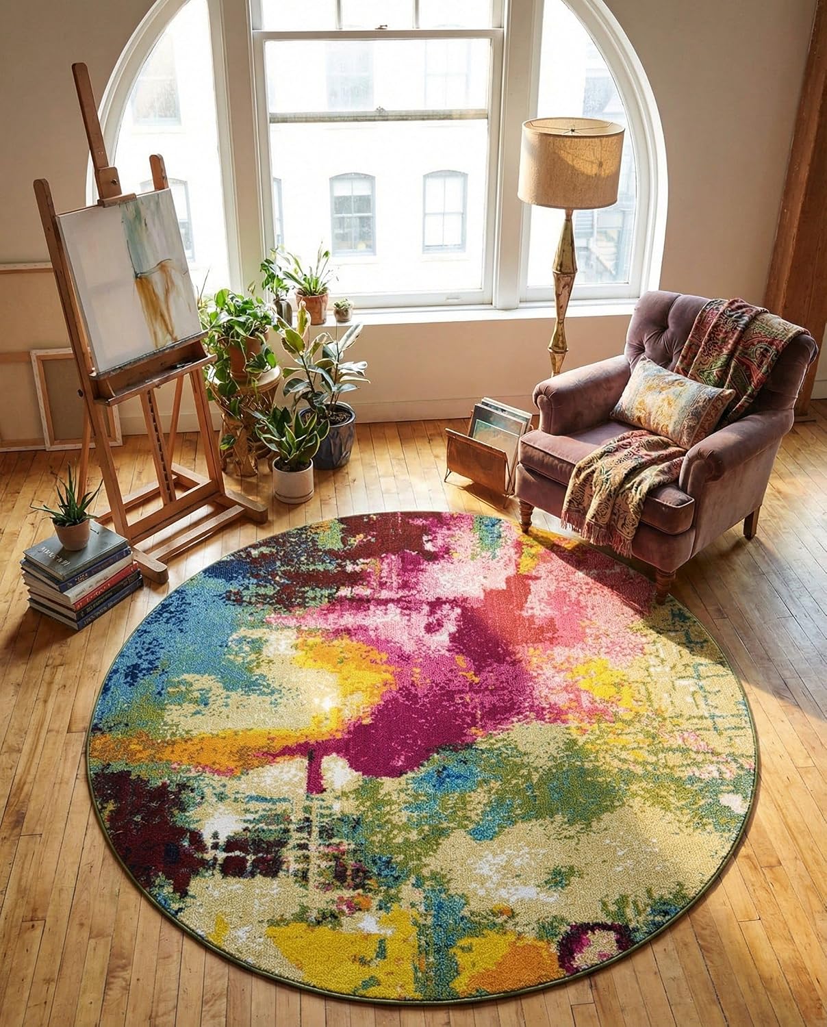 Rugs.com - Hyacinth Rug – 6 Ft Round Multi Washable Rug – Vibrant Floral Design, Kid Friendly, Perfect for Playrooms and Nurseries