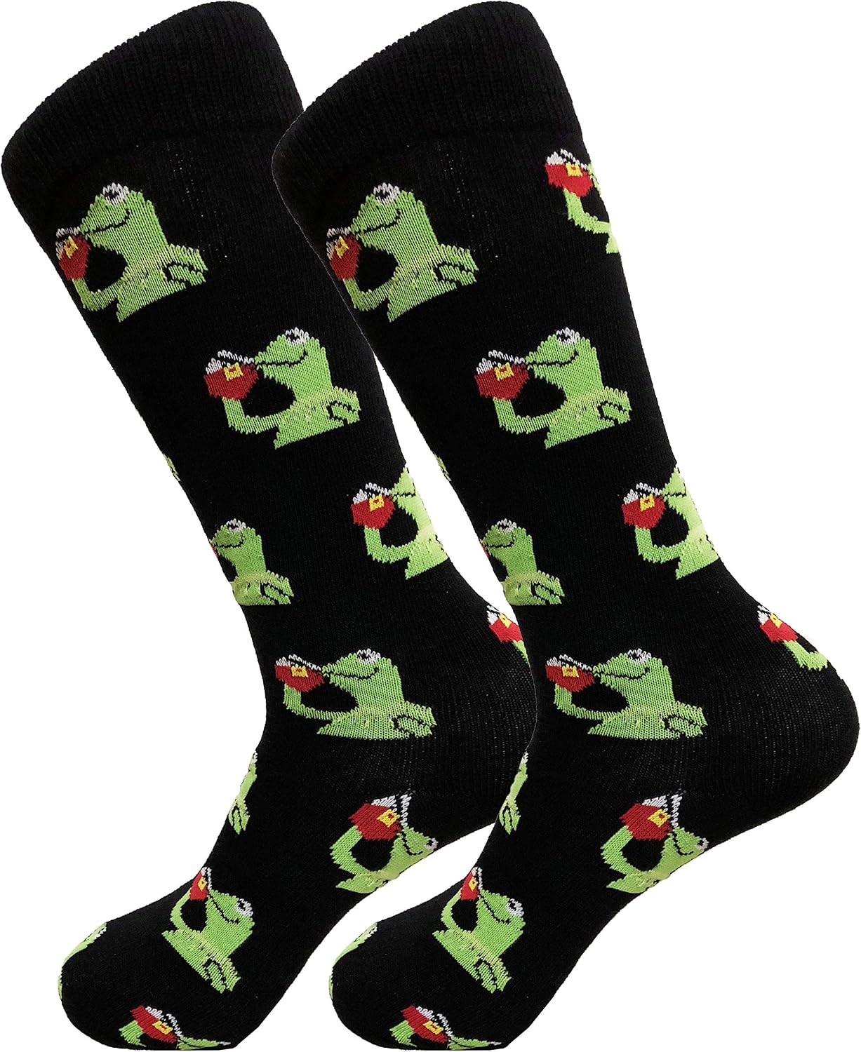 Balanced Co. Frog Sipping Tea Meme Dress Socks Funny Socks Crazy Socks Casual Cotton Crew Socks (Black)