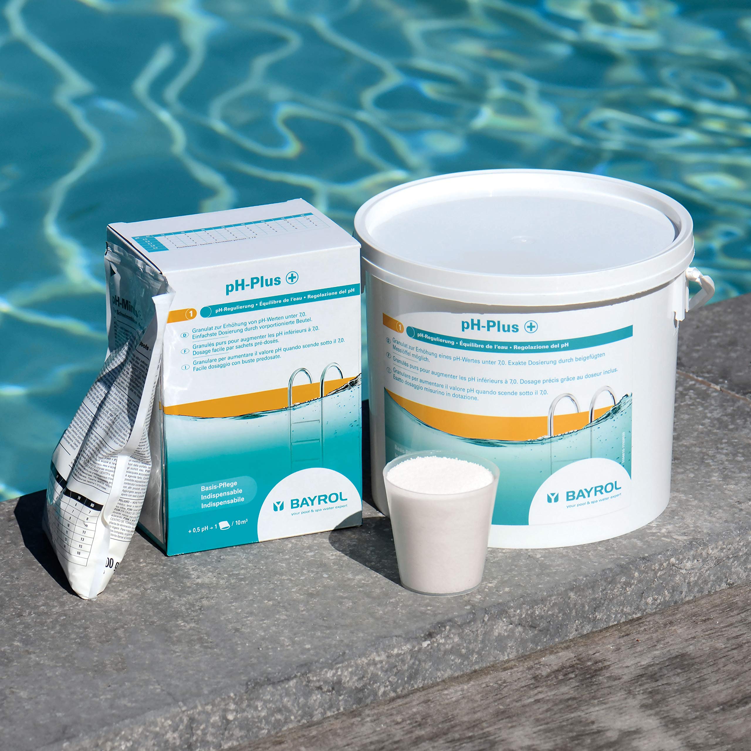 BAYROL pH Plus 12 kg – Granulado para Piscina – Elevador de pH – Elevador de pH – Elevador rápido del pH – Contiene Vaso dosificador – pH Plus Pool – Aumentar el Valor del pH en la Piscina
