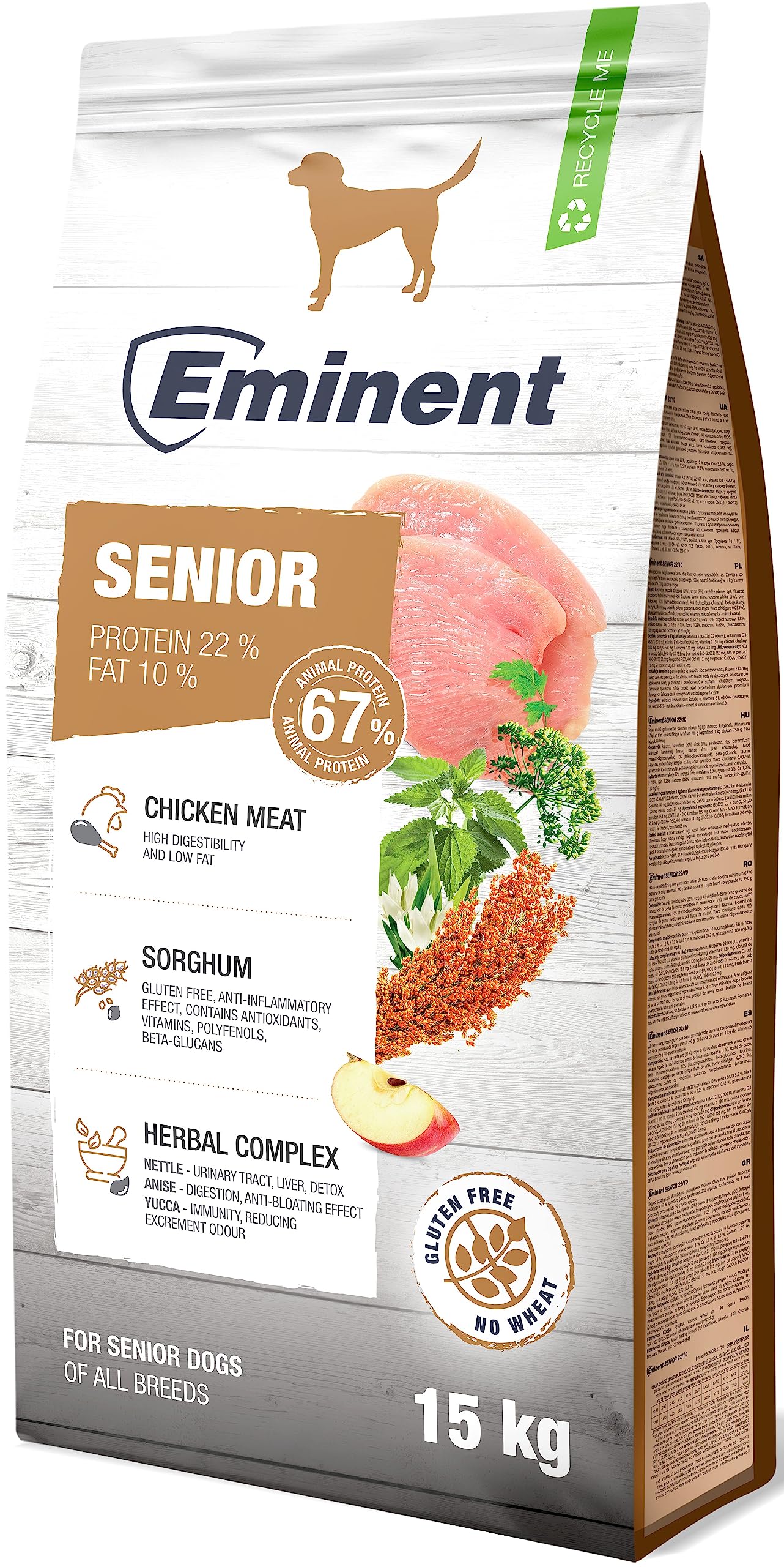Eminent Senior High Premium – Glutenfreie Vollnahrung für ältere Hunde Aller Rassen | Mit 73% tierischem Eiweiß, L-Carnitin & Chondroprotektiva 15kg
