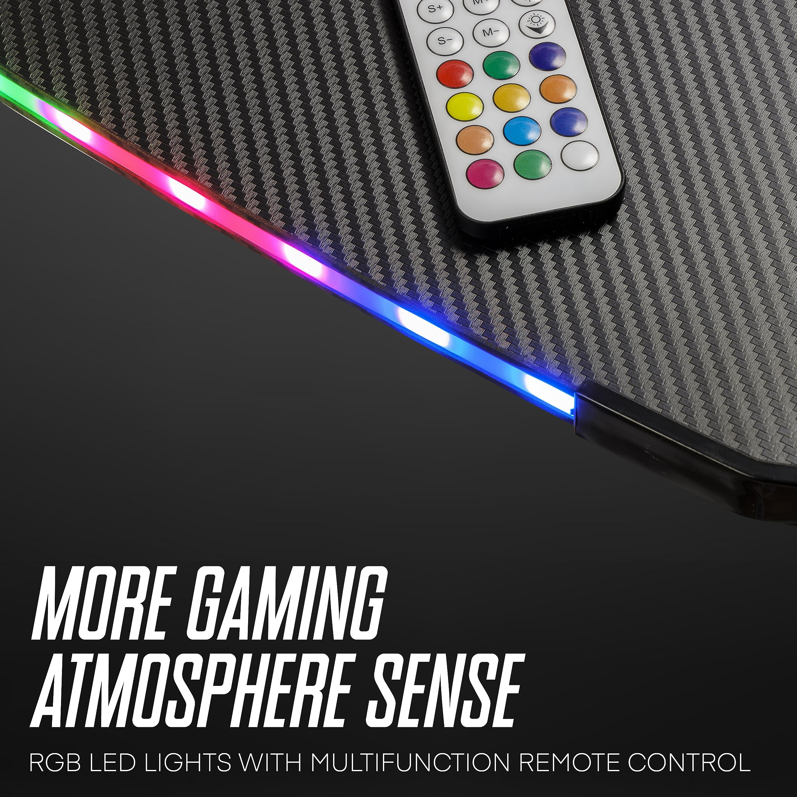 Baroni Home Ergonomischer Gaming-Schreibtisch mit Ständer und Haken für Kopfhörer und Becherhalter, Spieltisch aus MDF und Stahl, mit bunten LED-Lichtern, 100 x 60 cm