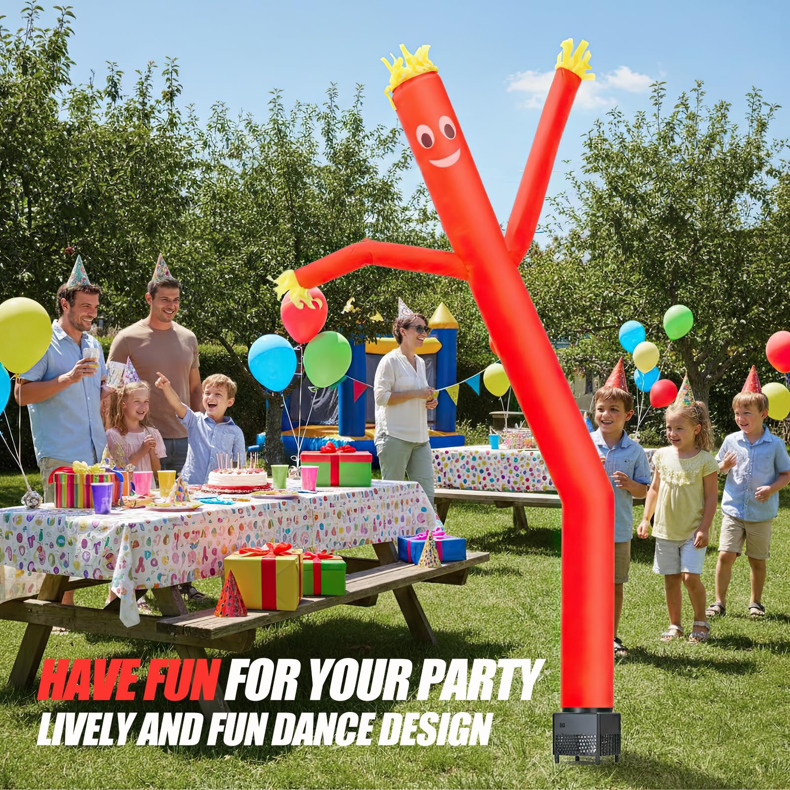 Tubo de aire rojo de 6 pies para bailarín inflable con luces y soplador integrado