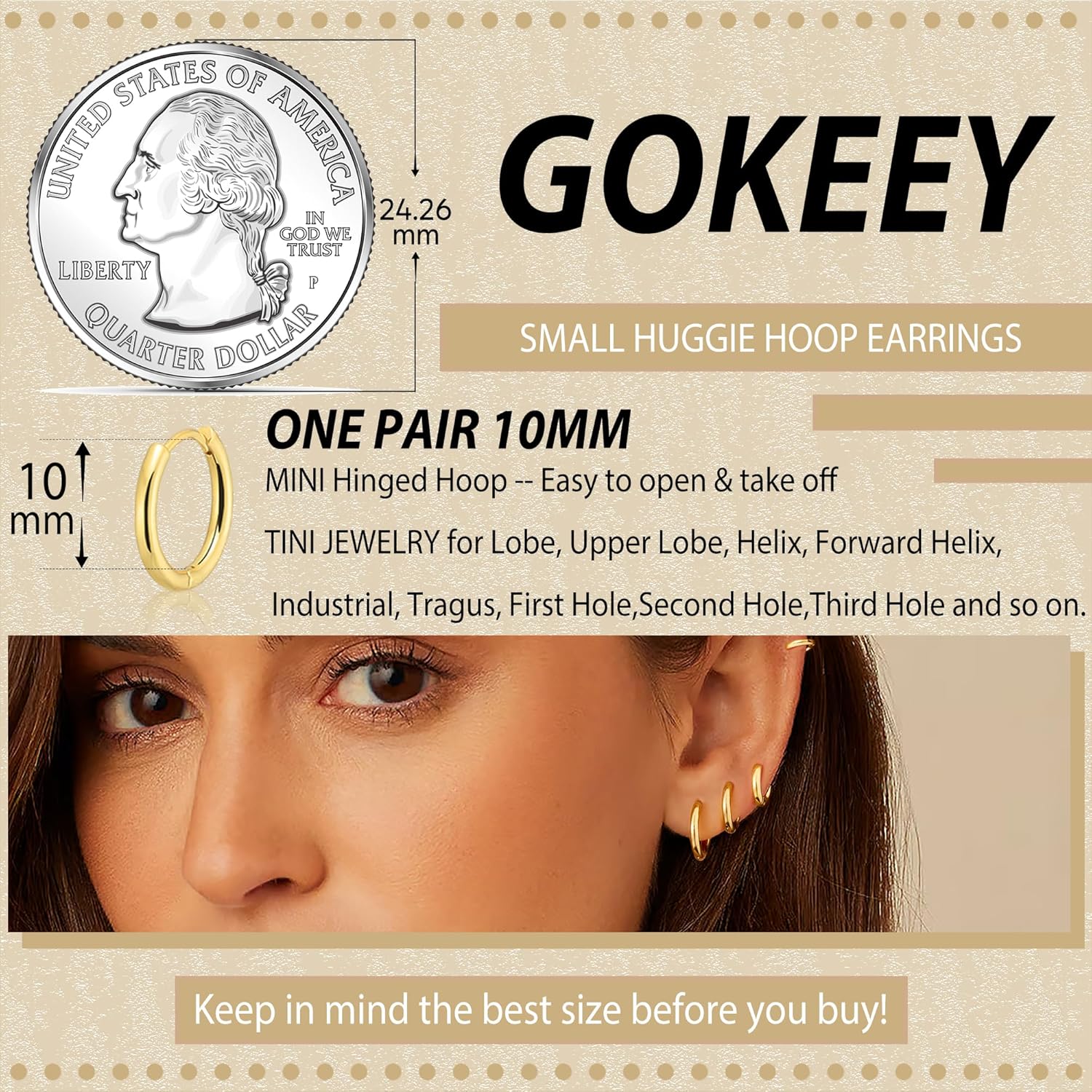 316L Surgical Stainless Steel Small Gold Silver Hoop Earrings for Women Men,Hypoallergenic Cartilage Helix Earrings for Sensitive Ears,Cute Conch Rook Tiny Huggie Hoops Earring Set for Multiple Piercing Jewelry Gift 6mm-12mm - Image 5