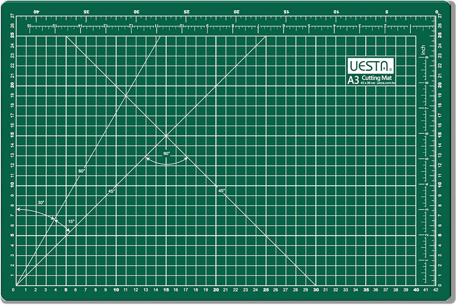 PVC A3 Cutting Mat() - A3 5 Layers PVC (18L x 12W Inch) (450 x 300 mm), Colorful Self Healing Cutting Mat Craft Fabric Quilting Sewing Scrapbooking One Sided Art Project (Set of 1) UESTA (Green)