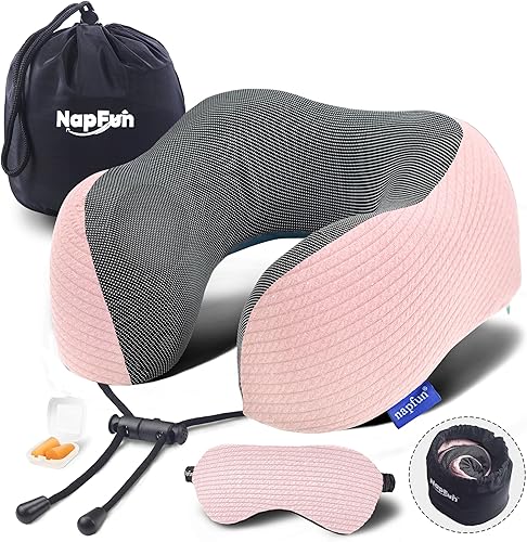 napfun Almohada cervical para viajar, almohada cervical de viaje mejorada para avión, almohada de viaje de espuma viscoelástica 100% pura para