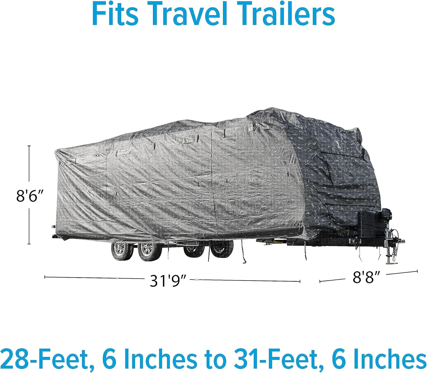 Camco Premium RV Cover Fits Travel Trailers 18 to 20-feet Extremely Durable Design That Protects Against The Elements Dark Gray with a RV Pattern Print (56378)