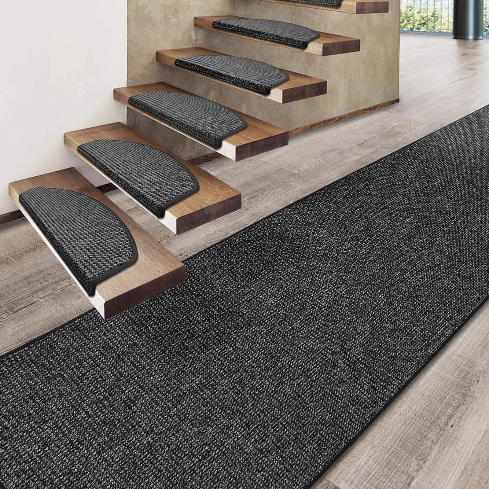 Marchette D'escalier Antidérapante - Forme Demi-lune, Poils Courts Anthracite, 100% Polypropylène, 7 Mm
