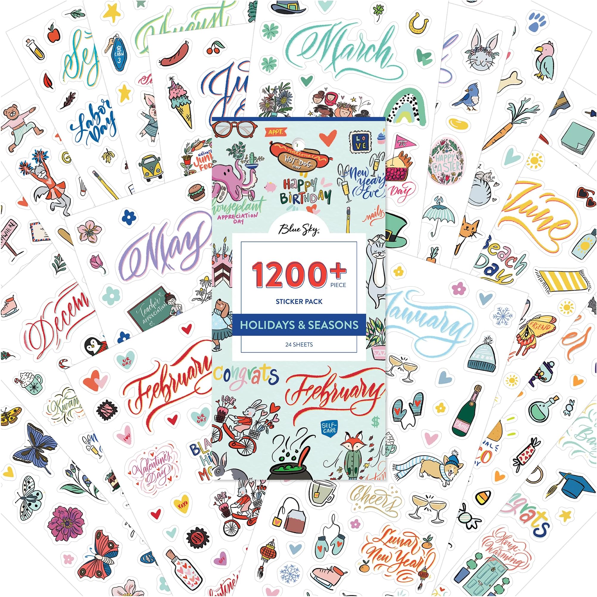 Holidays & Seasons 1200+ Sticker Pack, Planner and Calendar Pack, 4.49” x 9.06”, Full Color, 24 Sheets