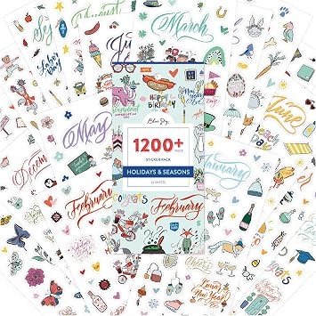 Blue Sky Holidays & Seasons 1200+ Sticker Pack, Planner and Calendar Pack, 4.49 x 9.06, Full Color, 24 Sheets