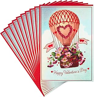 Hallmark Pack of Valentines Day Cards, Vintage Hot Air Balloon (10 Valentines Day Cards with Envelopes)