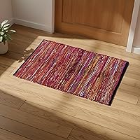 Ramanta Home Cotton Chindi Hand Woven Reversible Rug 2x3 ft Multi Color - Boho Area Rug for Living Room, Kitchen, Entryway, Indoor Outdoor