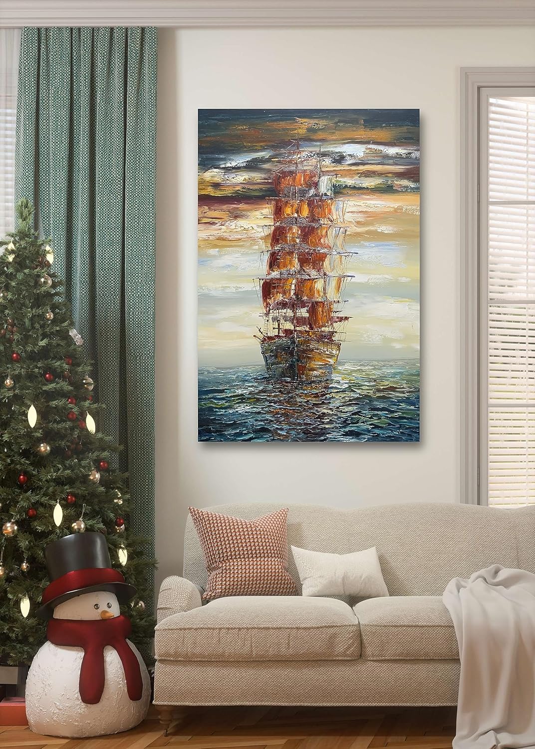 V-inspire Art,24x36 Inch Modern Abstract Hand painted Sailboat Oil Paintings Acrylic Painted Canvas Wall Art Decor for Living room Bedroom Dining room Artwork for Home Walls