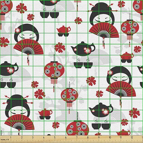 Miniatura 36 de Lunarable - Tela para amantes de perros de The Yard, patrón divertido de animales de dibujos animados en posiciones caprichosas estirando y Beige y