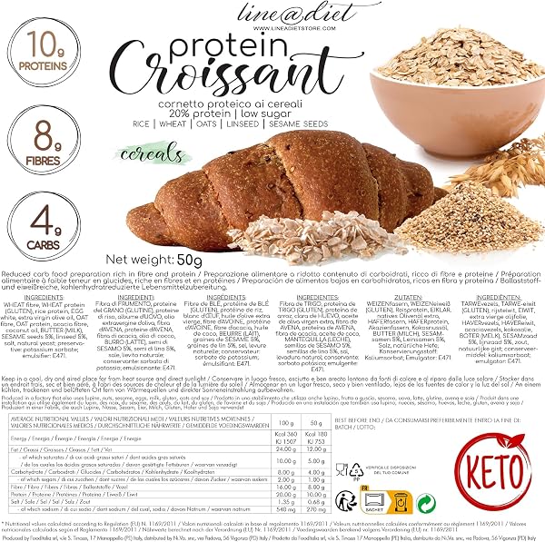 8 BRIOCHE KETO Iperproteiche con CEREALI Line@, gusto neutro con cereali e semi, 50 grammi e 20% PROTEINE - 2