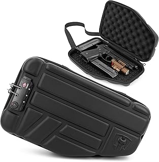 CASEMATIX Locking Pistol Case Fits Small to Large 9mm Pistols with Room For Extra Clips and Attachments - Premium Hard Shell Handgun Case with Foam, Pistol Lock Zippers, Water Resistant, Shoulder Strap