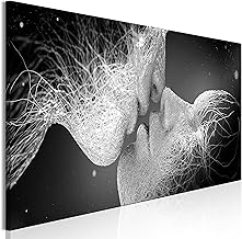 B&D XXL - Wall Pictures XXL Abstract 150 x 50 cm 1 Piece - Wall Decoration Non-Woven Canvas Pictures Large Wall Decoration Living Room Bedroom Art Prints Panorama Picture - Pair Faces Love Kiss Black