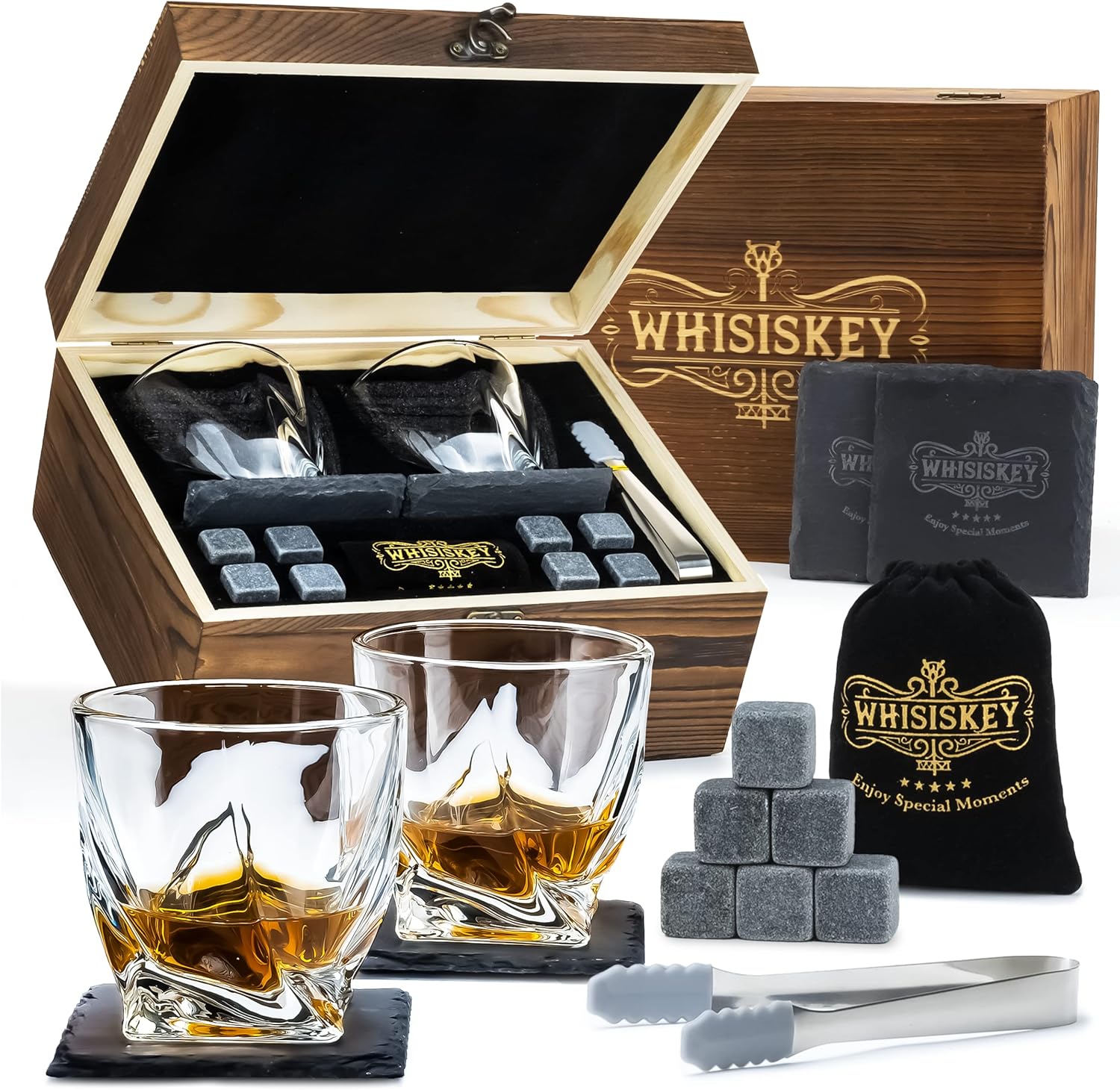 Whisiskey Whisky Glasses Set Whisky Accessories Set 2 Twisted