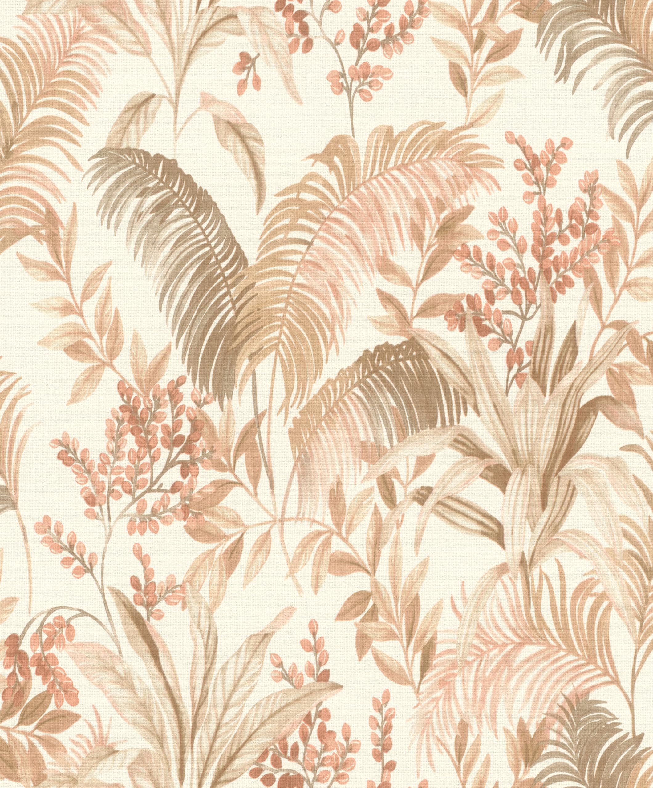 Rasch Green Non-Woven Wallpaper Palm Leaves 'Florentine Iv' - Exotic Vinyl Wallpaper Plants In Beige Brown Red For An Exotic Living Environment - Robust And Washable - 10.05 M X 0.53 M