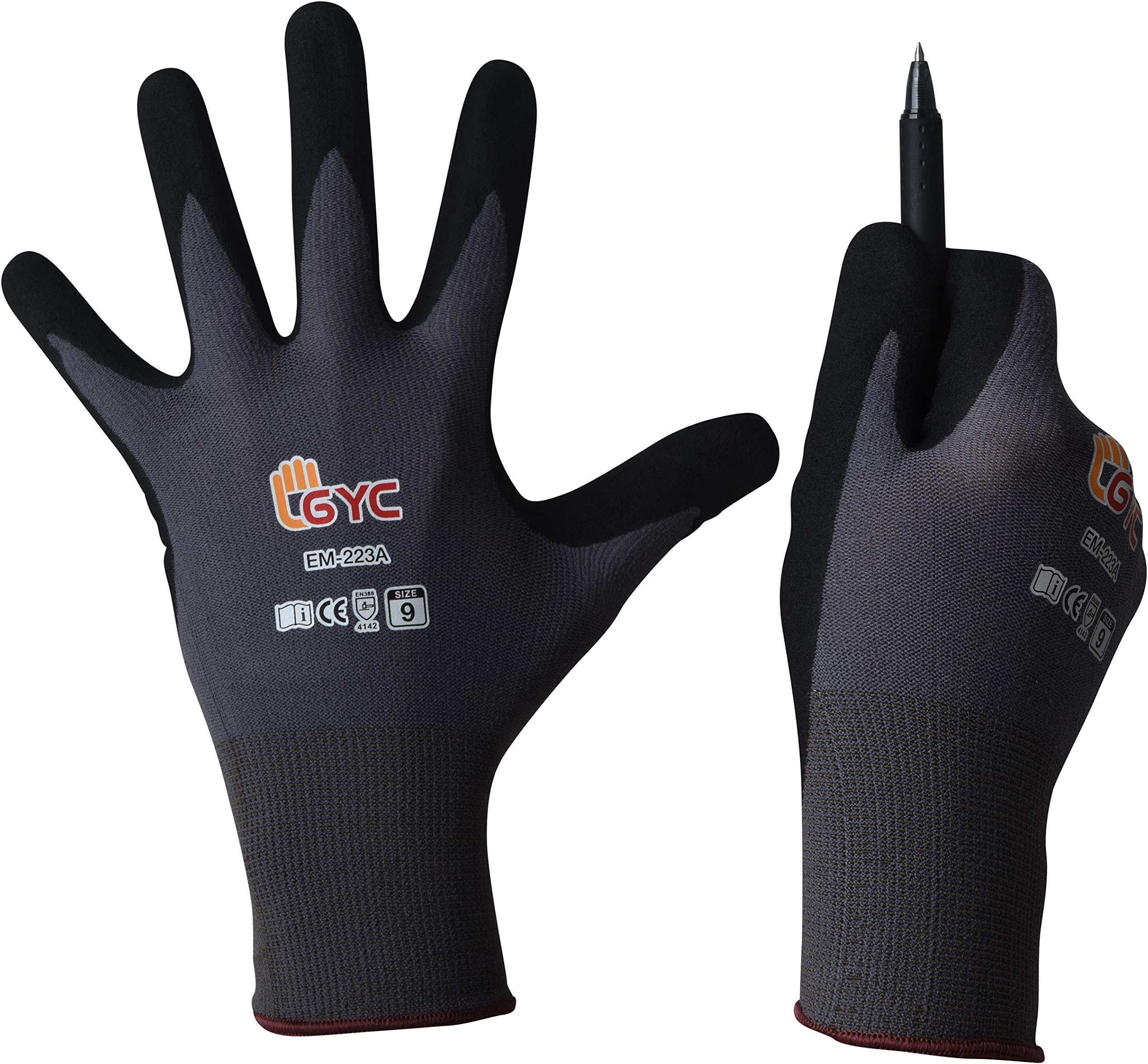 GYC Gloves, Sanitized, DIY Gardening, Food Contact ECO Micro Finish Safety Work Gloves - 10 Pairs Pack - General Work Glove, Comfortable Grip, Anti-Slip (EM-223A / SIZE 9 - Large)