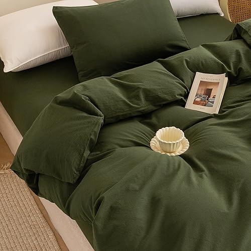 Miniatura 6 de ECOCOTT Juego de funda de edredón de 3 piezas, 100% algodón lavado, 1 funda de edredón con cremallera y 2 fundas de almohada, ultrasuave