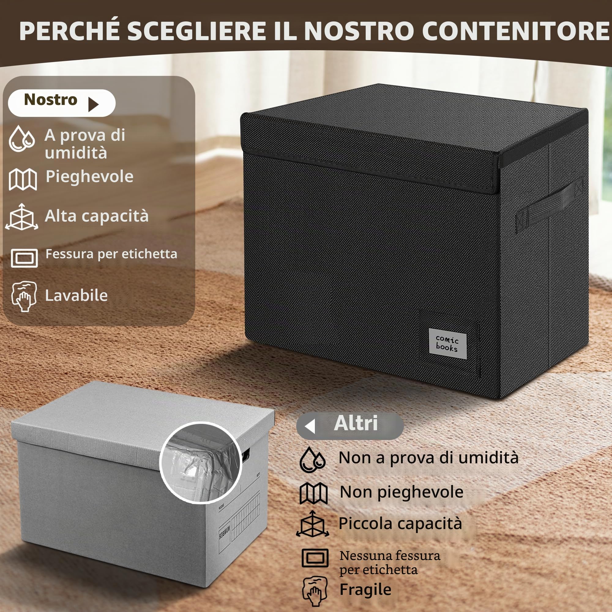 Leffis Confezione da 3 scatole per fumetti, 39,4 x 19,1 x 28,7 cm, scatola corta pieghevole per fumetti con coperchio, può contenere 150 fumetti