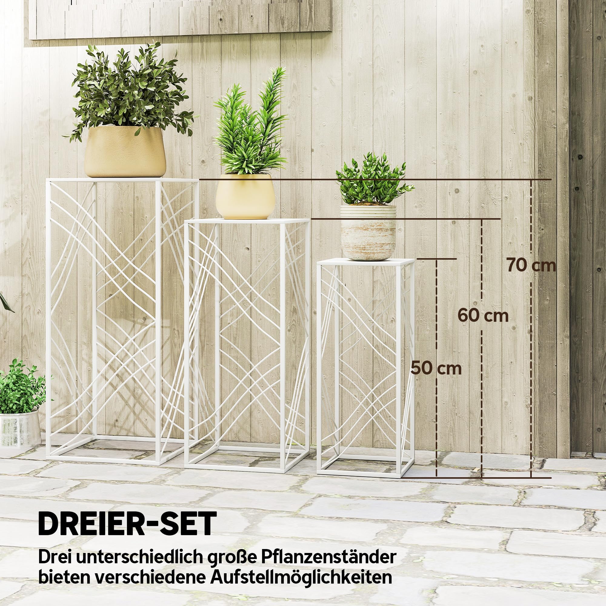 Outsunny 3er-Set Pflanzenständer 50/60/70 cm hoch Blumenständer Weiß