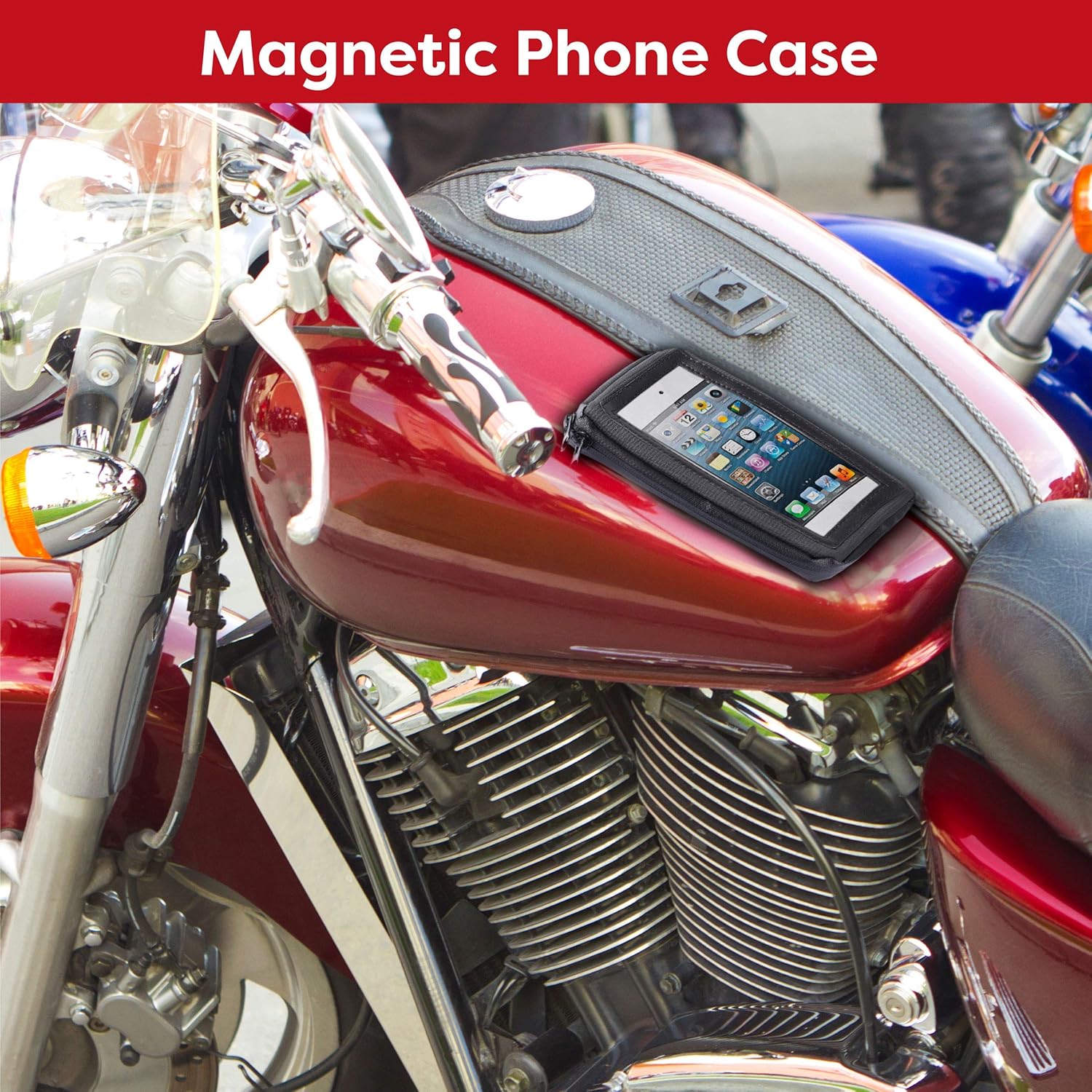 The Nekid Cow Waterproof Motorcycle Cell Phone Case Holder | Magnetic Cell Phone Pouch with Large Zipper Pocket | Accessible Touch Screen