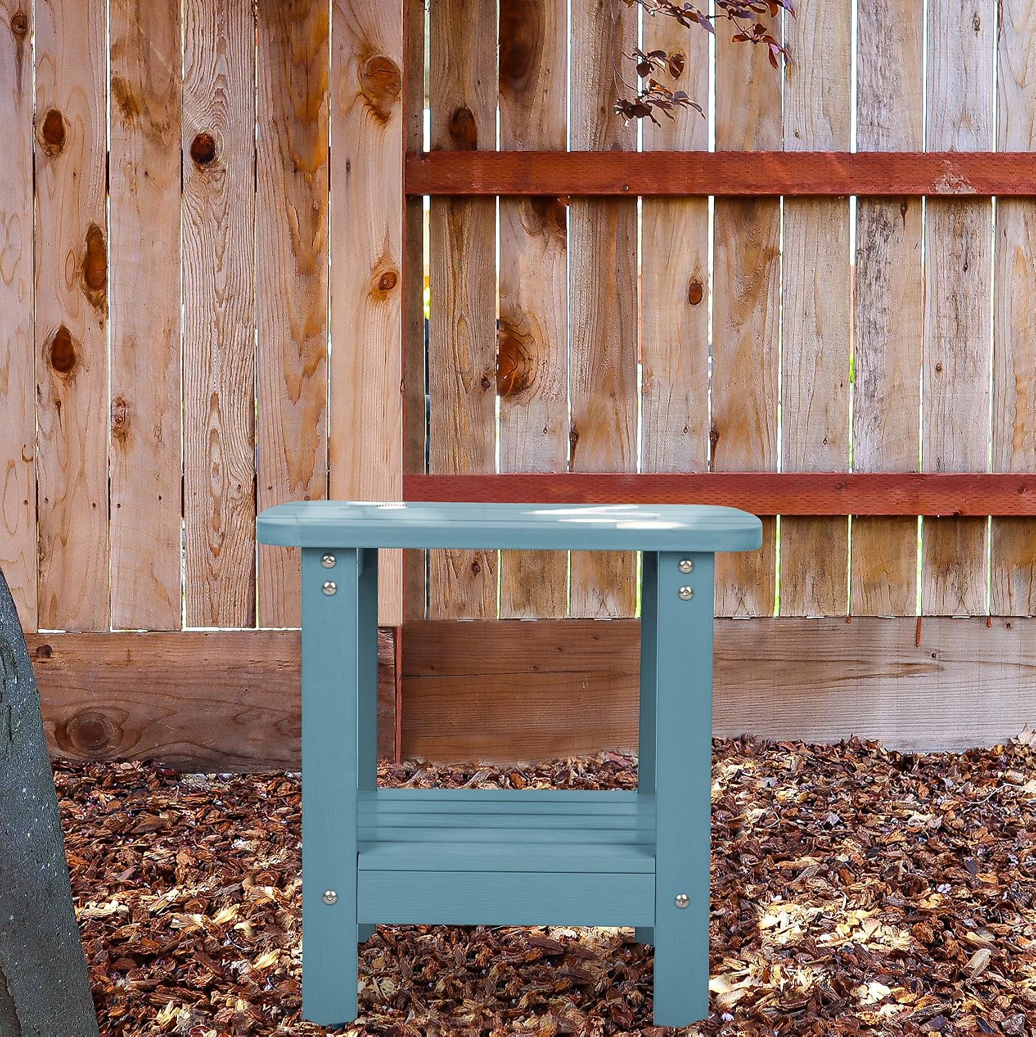 Patio Watcher Outdoor Rectangular Adirondack Side Table, Weather Resistant Poly Lumber End Table(Turquoise)
