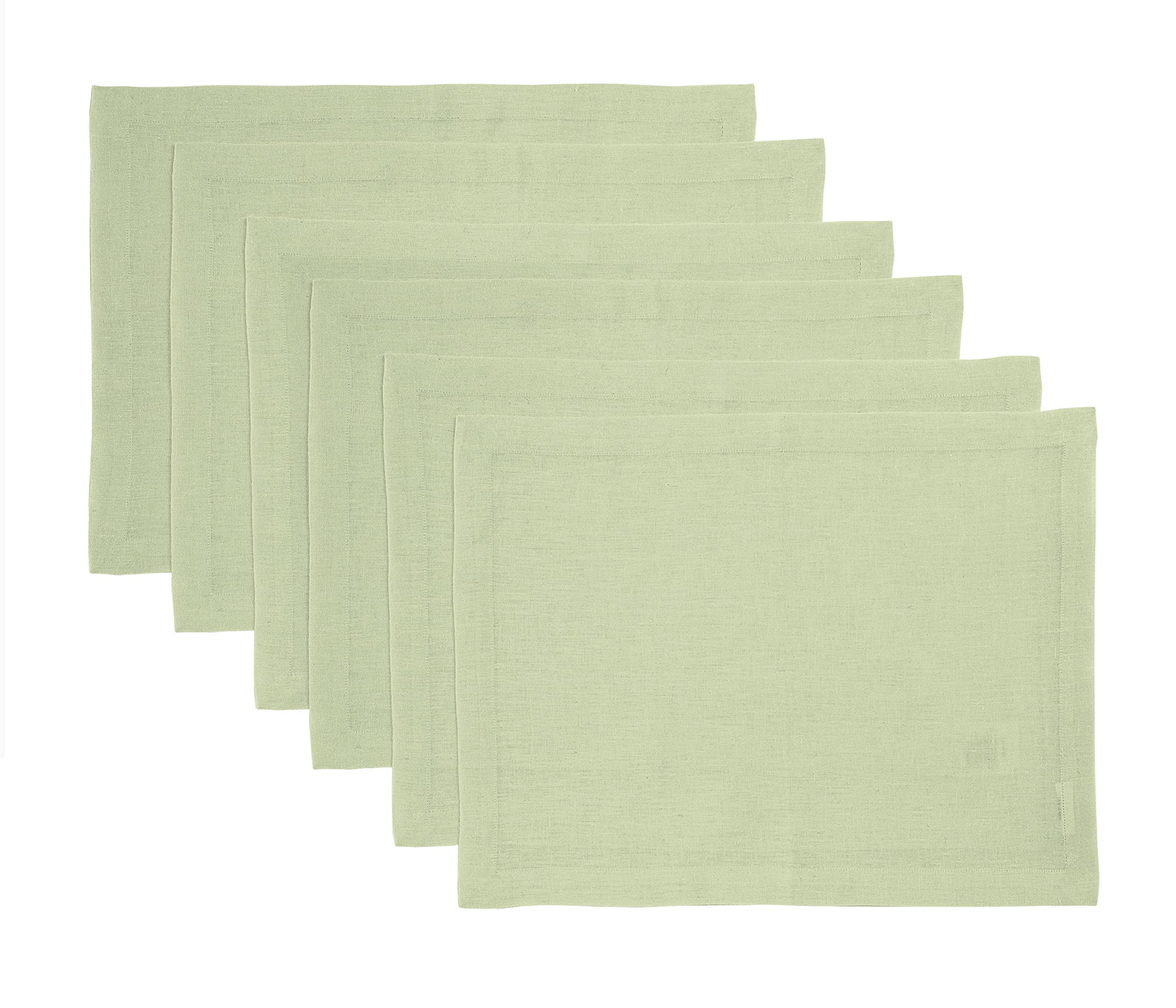 Solino Home Linen Placemats 14 x 19 Inch – 100% Pure Linen Sage Green Placemats for Spring, Father's Day, Summer – Fete Machine Washable Tablemats Set of 6 – Handcrafted from European Flax