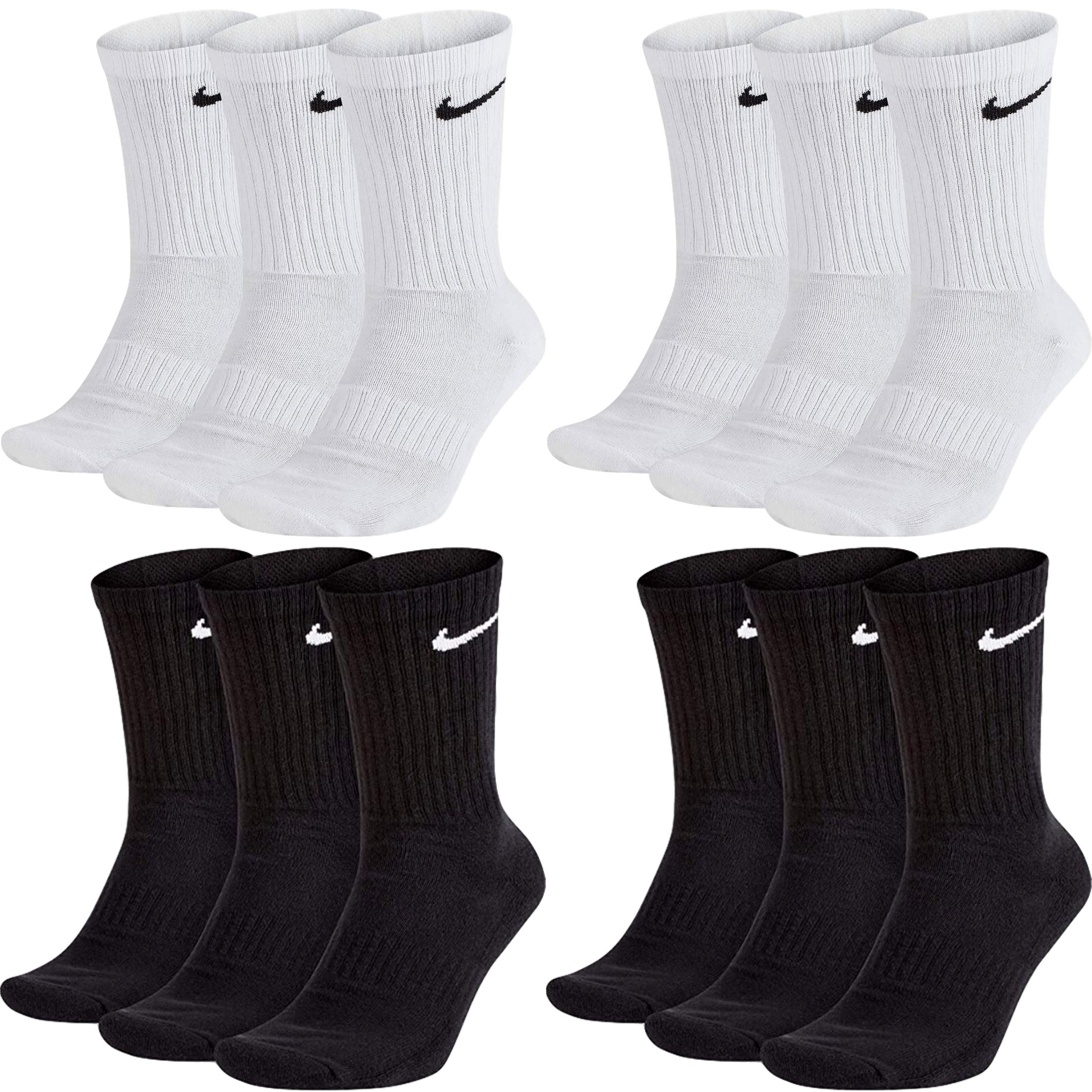 NIKE Socken Herren Damen Lang Weiß Grau Schwarz Tennissocken 12 Paar Sportsocken Sparset Größe 34 36 38 40 42 44 46 48 50, Größe:34-38, Farbcode + Farbe:A45 6 Paar weiss 6 Paar schwarz