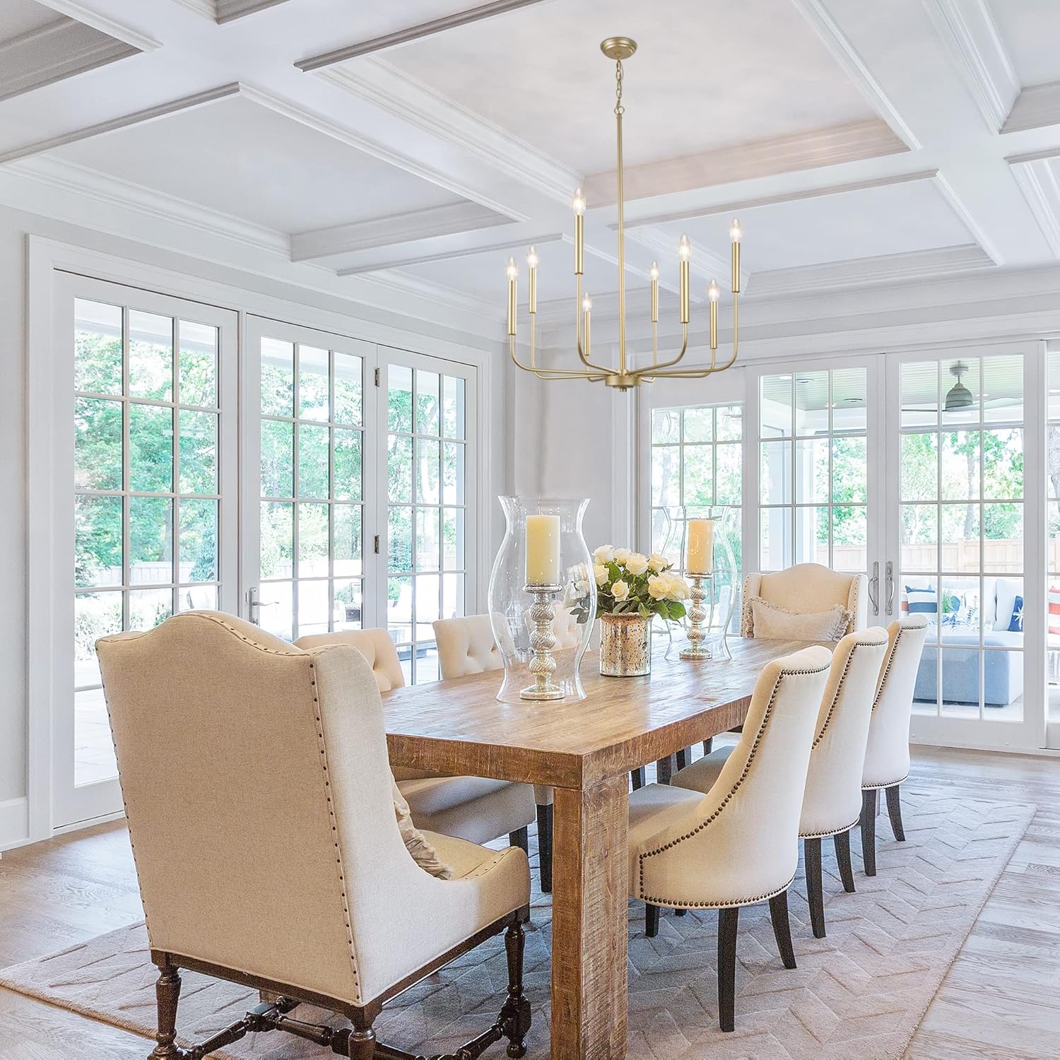 Gold Modern Chandelier, 8-Light Candle Light Fixture for Dining Room, Bedroom, Kitchen, Living Room, Foyer, Entryway