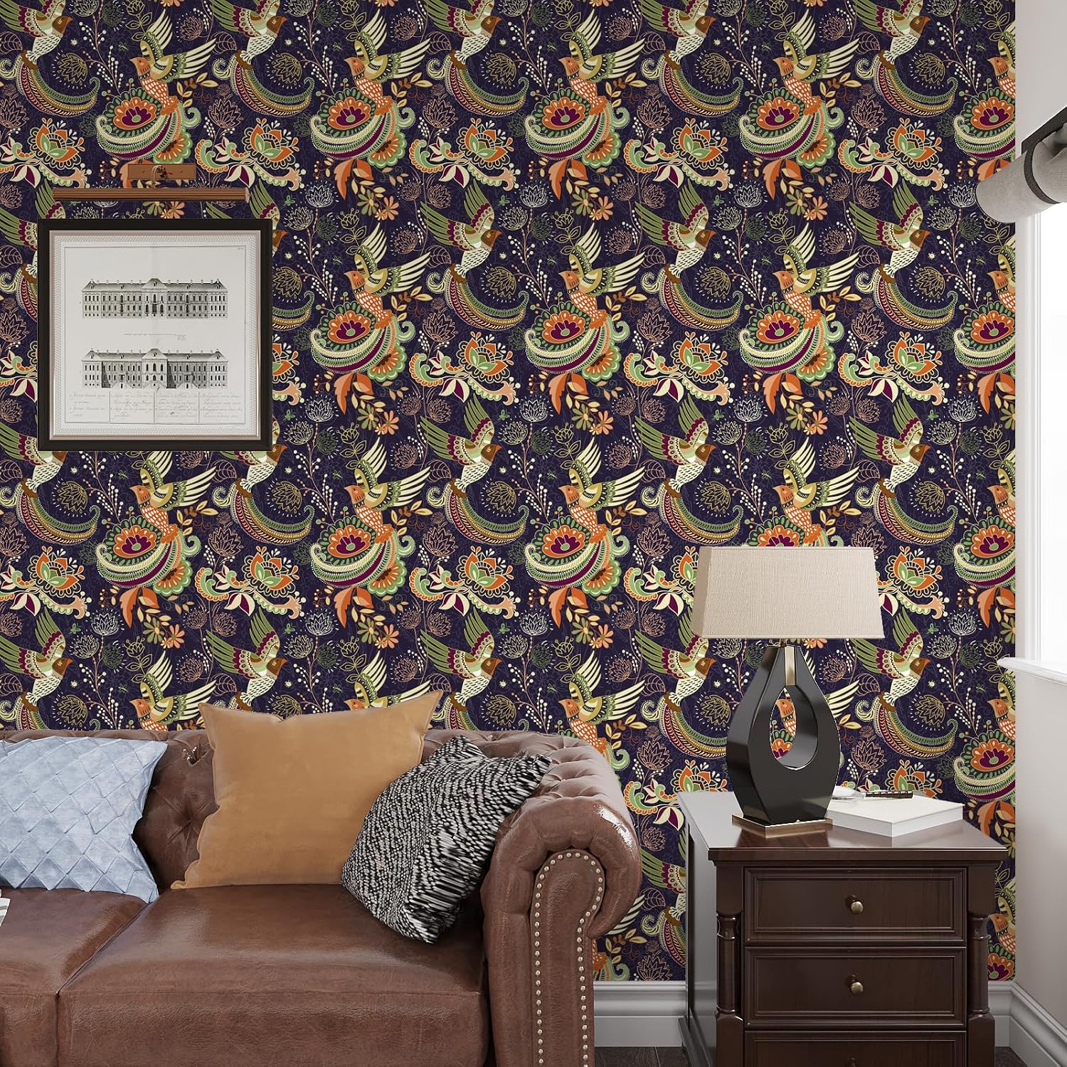 VaryPaper 17.7''x78.7'' Fantasy Bird Floral Peel and Stick Wallpaper Whimsical Decorative Floral Contact Paper for Cabinets and Drawers Removable Stick on Mural Wallpaper for Bedroom Accent Walls